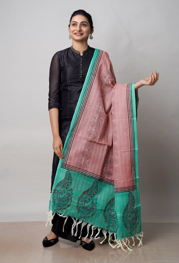 Brown Pure South Hand Block printed Cotton Dupatta–UDS4800