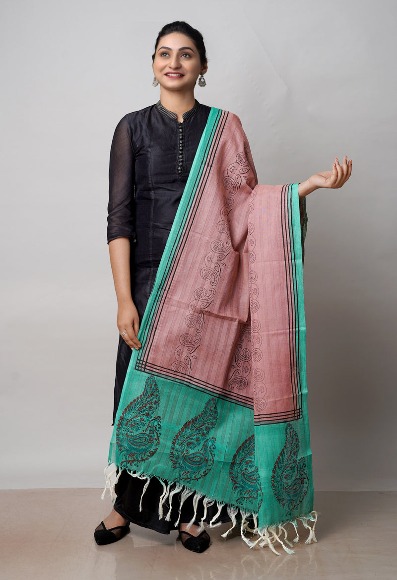 Brown Pure South Hand Block printed Cotton Dupatta–UDS4800