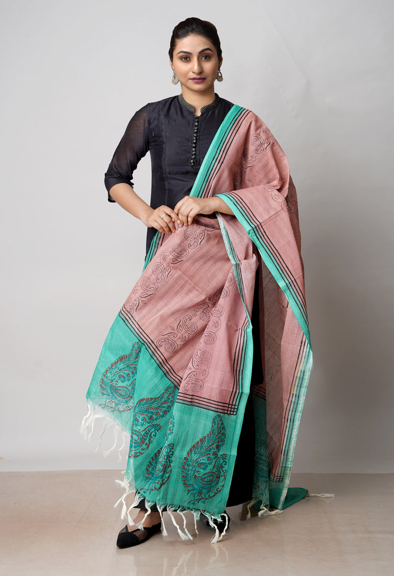 Brown Pure South Hand Block printed Cotton Dupatta–UDS4800