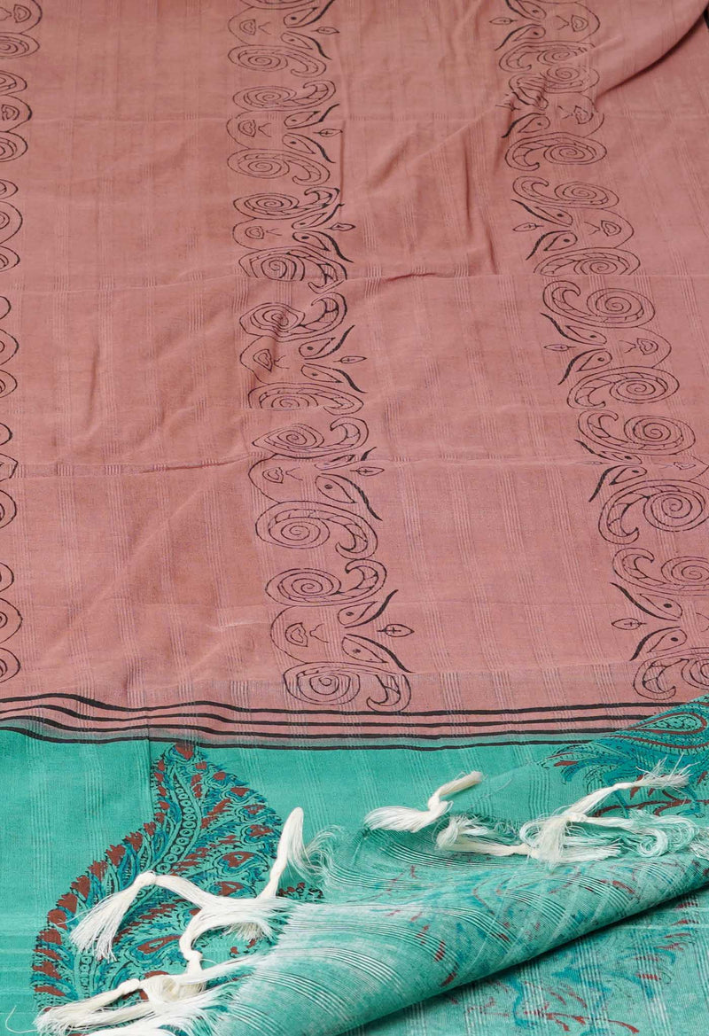 Brown Pure South Hand Block printed Cotton Dupatta–UDS4800