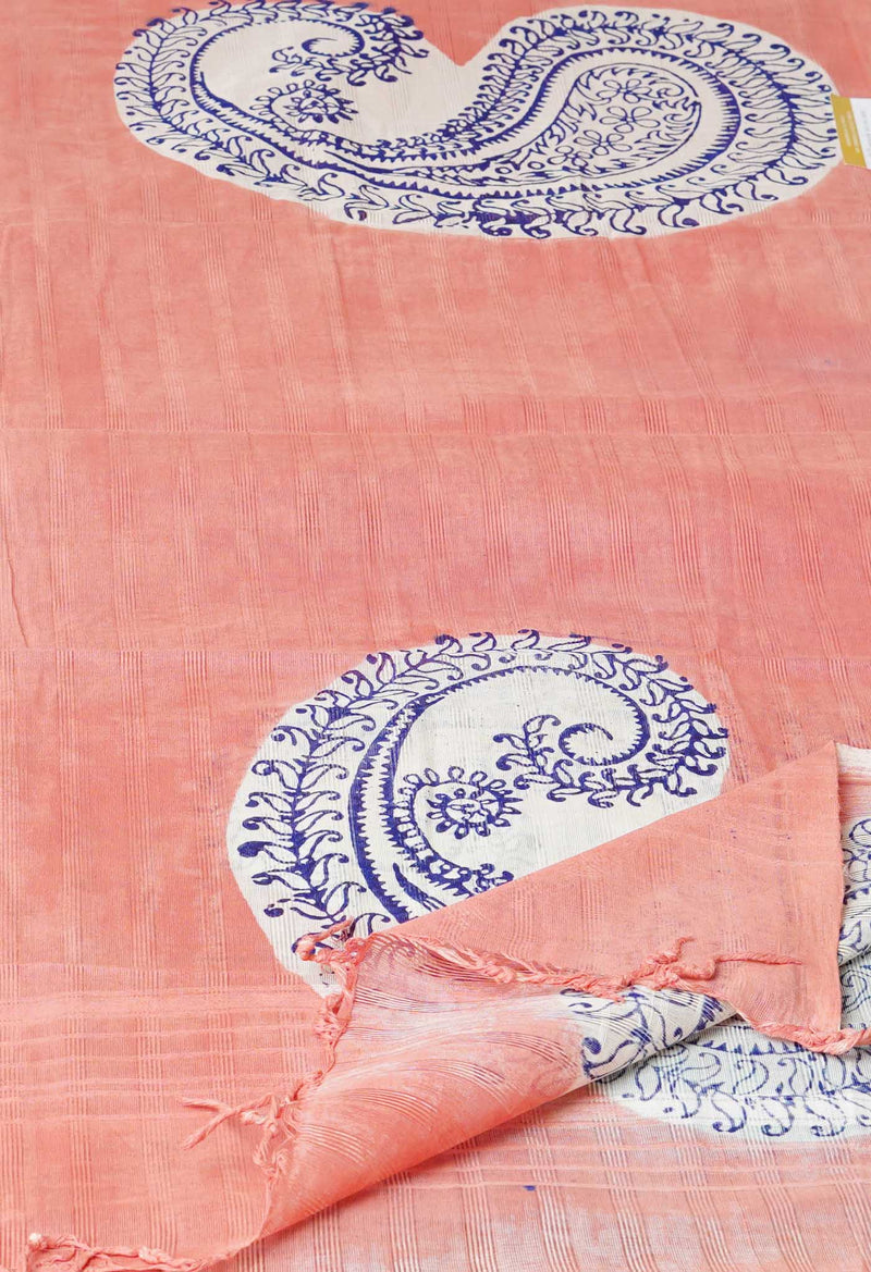 Peach Pink Pure South Hand Block printed Cotton Dupatta–UDS4802