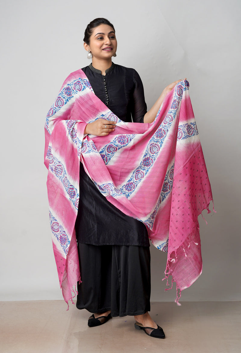 Pink Pure South Hand Block printed Cotton Dupatta–UDS4803