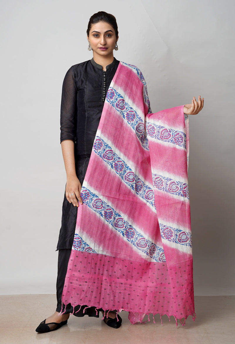 Pink Pure South Hand Block printed Cotton Dupatta–UDS4803