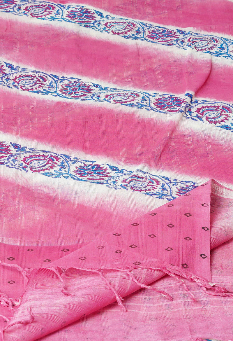 Pink Pure South Hand Block printed Cotton Dupatta–UDS4803