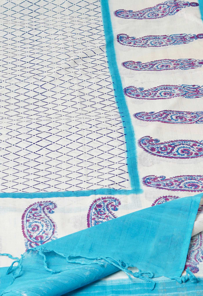 Cream Pure South Hand Block printed Cotton Dupatta–UDS4804