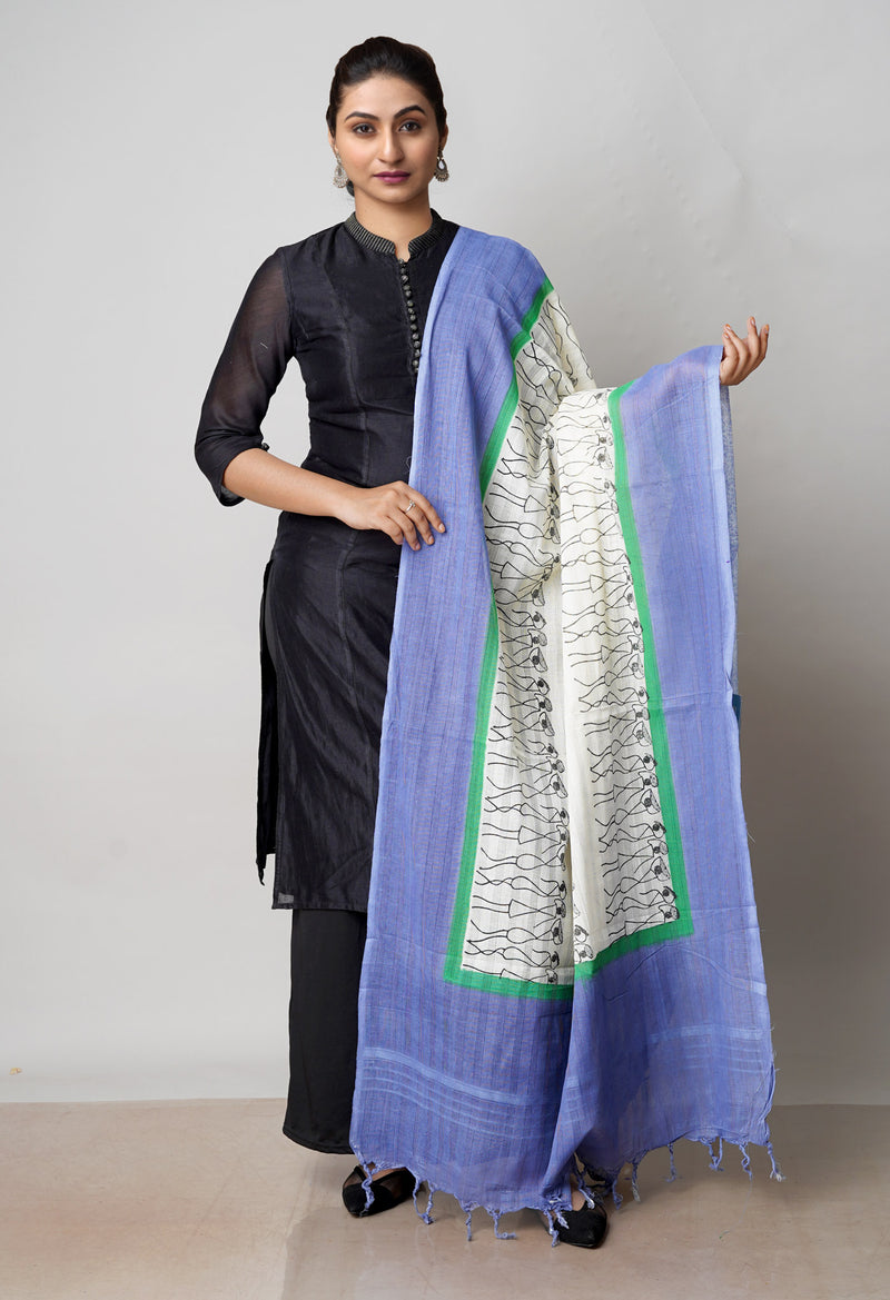 Cream Pure South Hand Block printed Cotton Dupatta–UDS4807