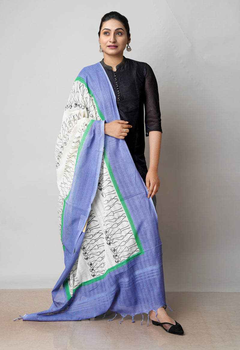 Cream Pure South Hand Block printed Cotton Dupatta–UDS4807