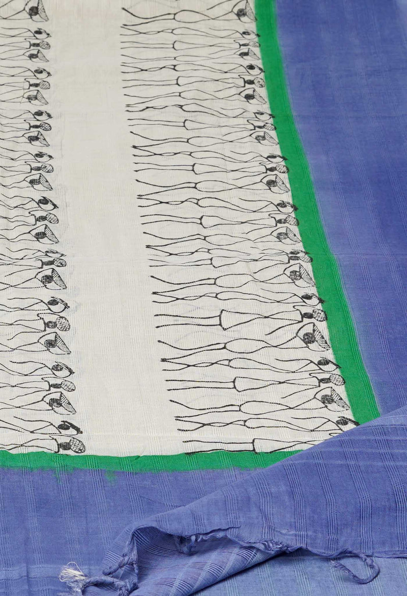 Cream Pure South Hand Block printed Cotton Dupatta–UDS4807