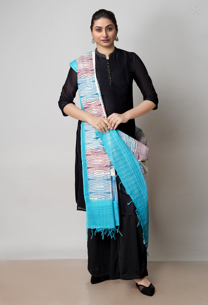 Cream Pure South Hand Block printed Cotton Dupatta–UDS4808