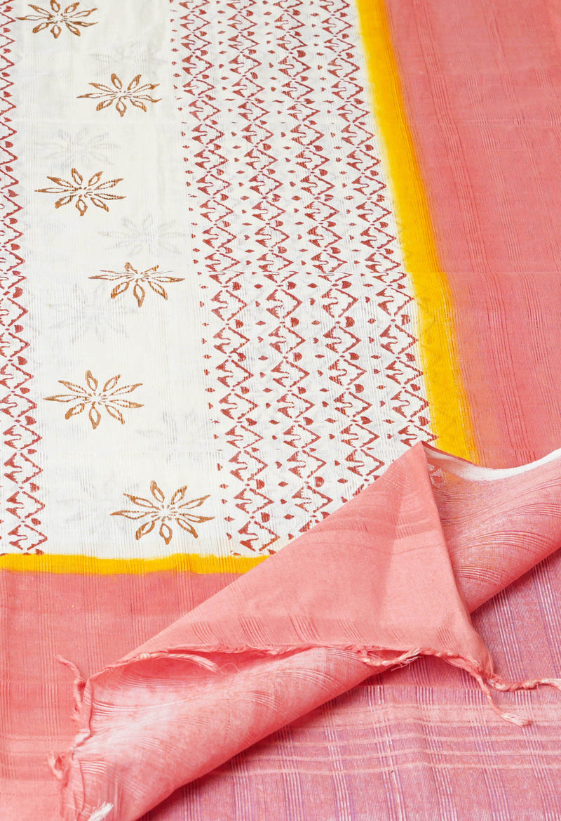 Cream Pure South Hand Block printed Cotton Dupatta–UDS4809