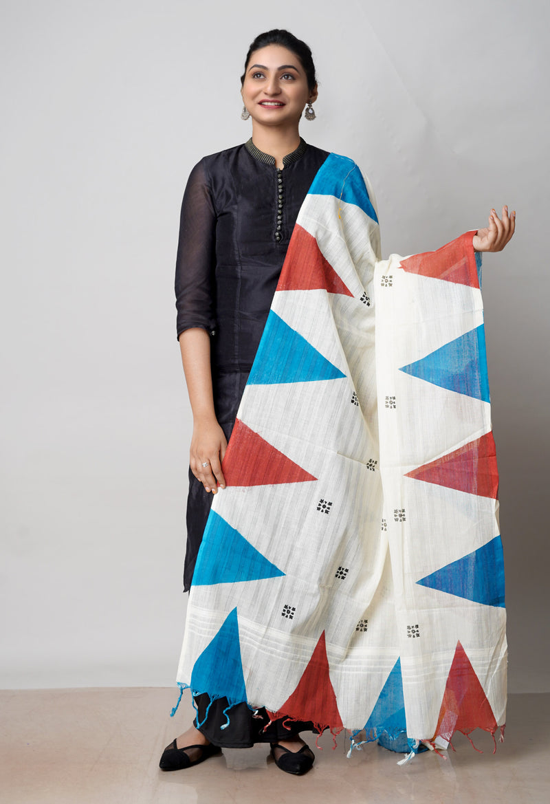 Cream Pure South Hand Block printed Cotton Dupatta–UDS4810