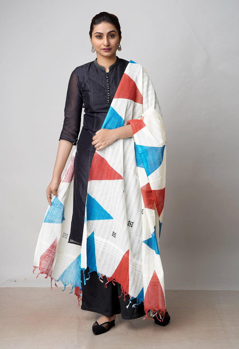 Cream Pure South Hand Block printed Cotton Dupatta–UDS4810
