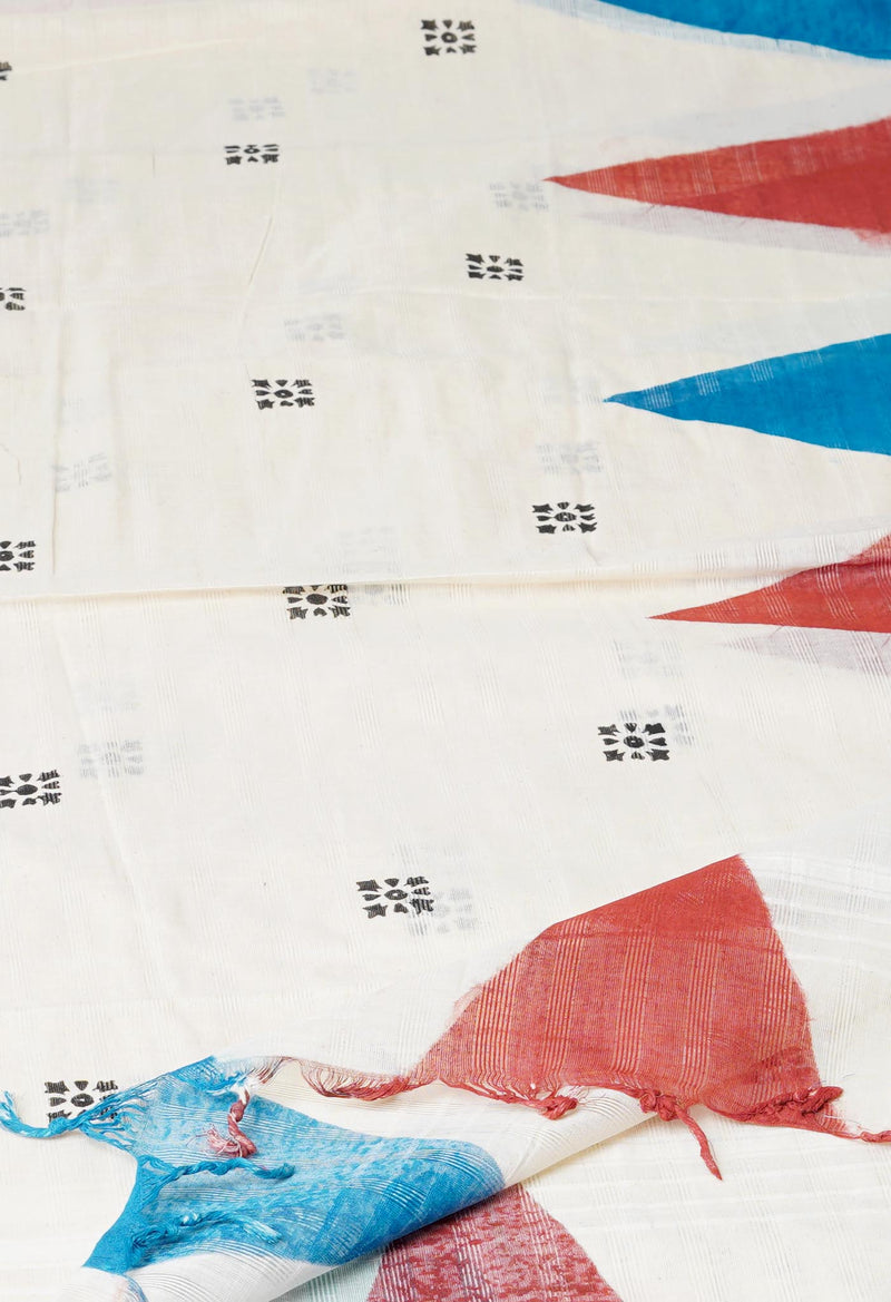 Cream Pure South Hand Block printed Cotton Dupatta–UDS4810