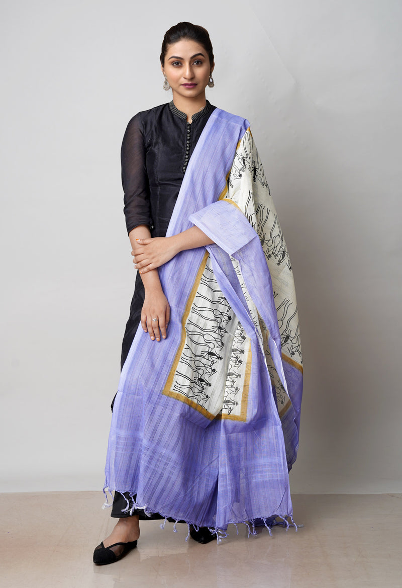 Cream Pure South Hand Block printed Cotton Dupatta–UDS4811