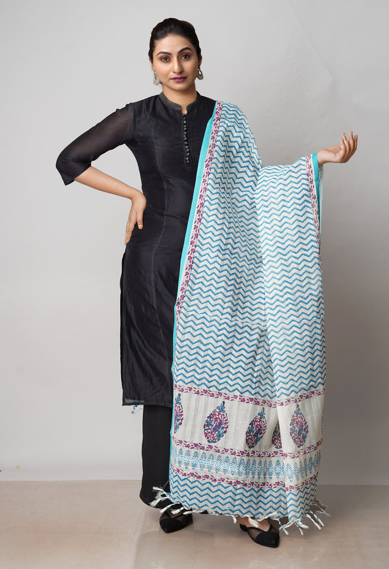 Cream Pure South Hand Block printed Cotton Dupatta–UDS4813