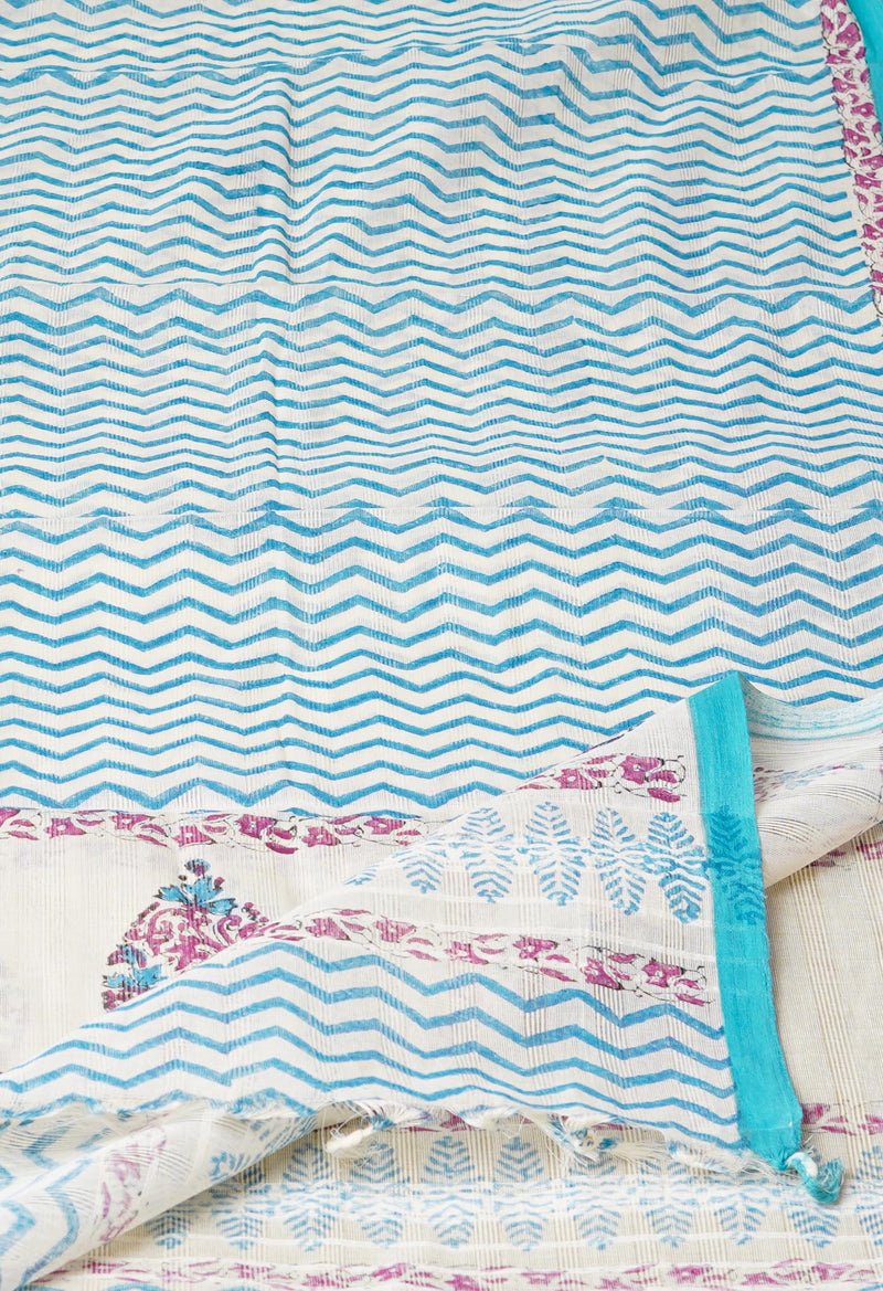 Cream Pure South Hand Block printed Cotton Dupatta–UDS4813
