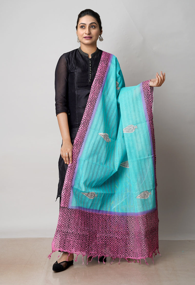 Blue Pure South Hand Block printed Cotton Dupatta–UDS4815