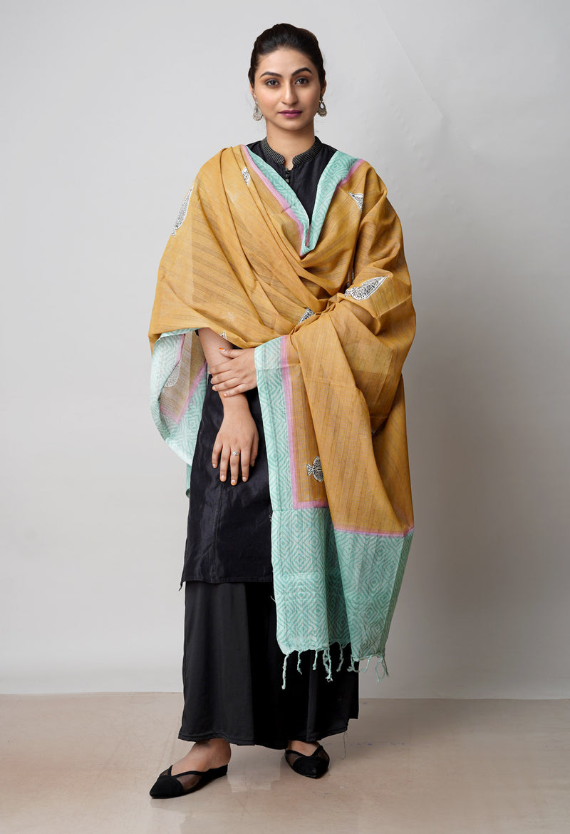 Brown Pure South Hand Block printed Cotton Dupatta–UDS4816