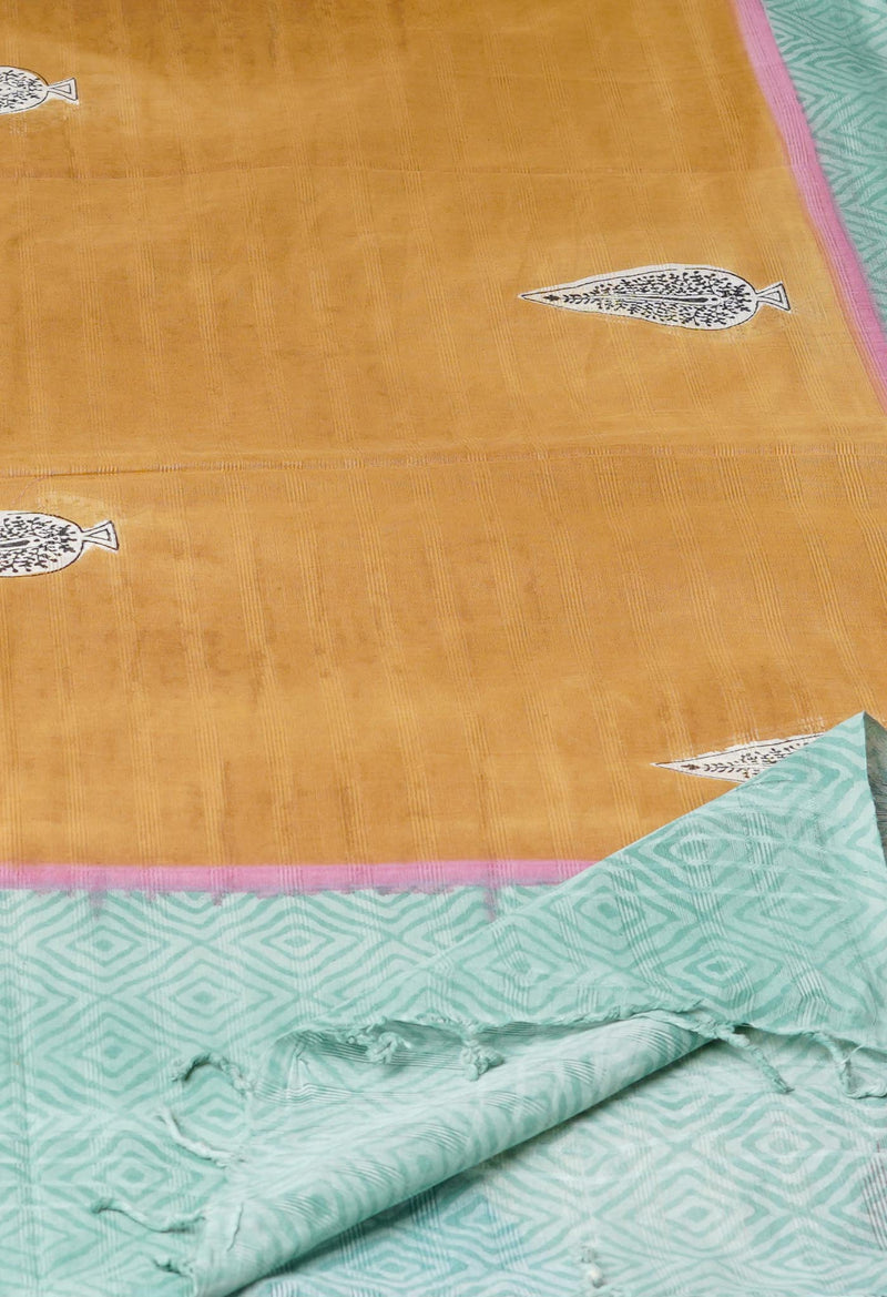 Brown Pure South Hand Block printed Cotton Dupatta–UDS4816