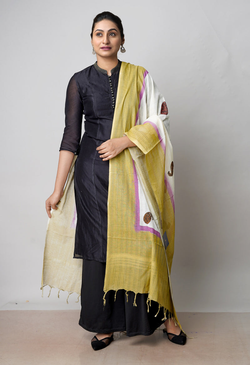 Cream Pure South Hand Block printed Cotton Dupatta–UDS4820
