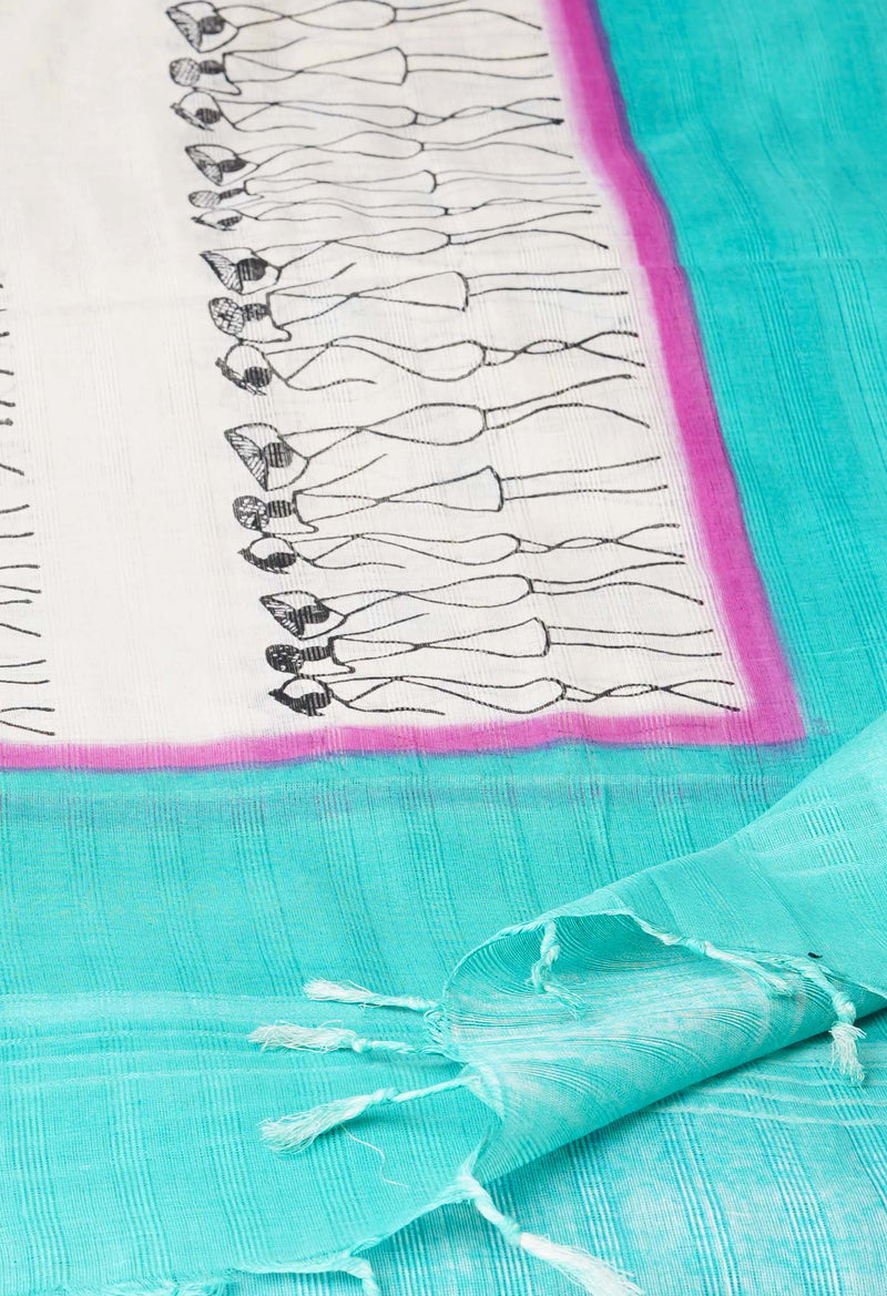 Cream Pure South Hand Block printed Cotton Dupatta–UDS4821