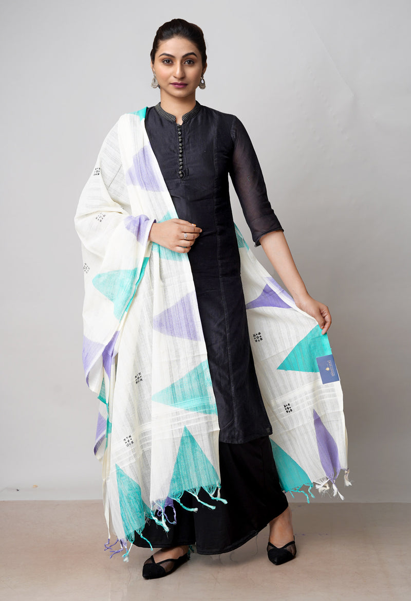 Cream Pure South Hand Block printed Cotton Dupatta–UDS4822