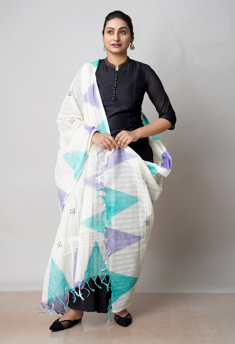 Cream Pure South Hand Block printed Cotton Dupatta–UDS4822