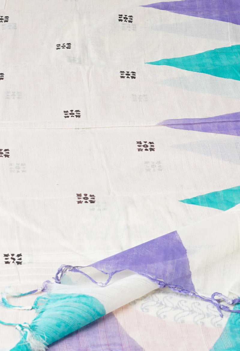 Cream Pure South Hand Block printed Cotton Dupatta–UDS4822