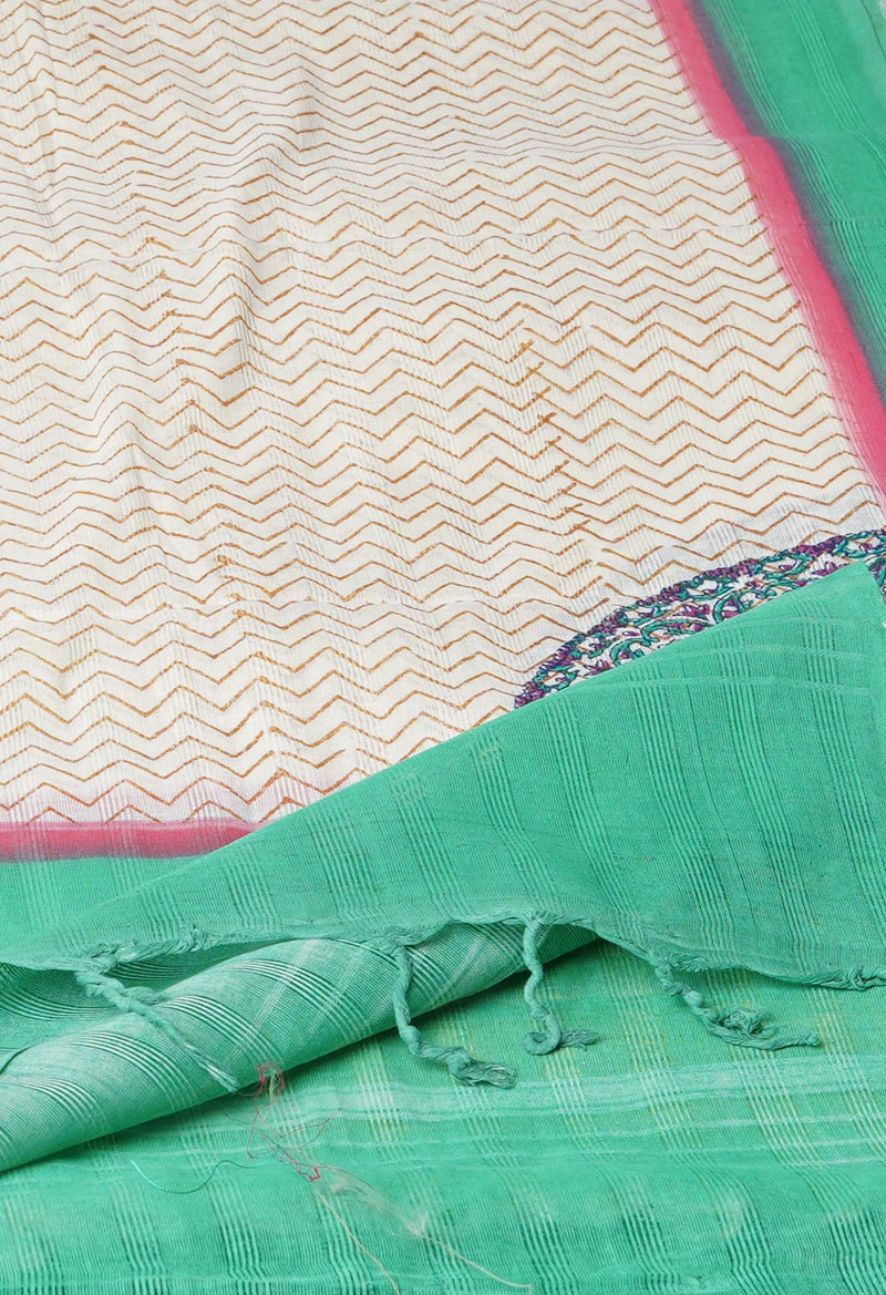 Cream Pure South Hand Block printed Cotton Dupatta–UDS4823