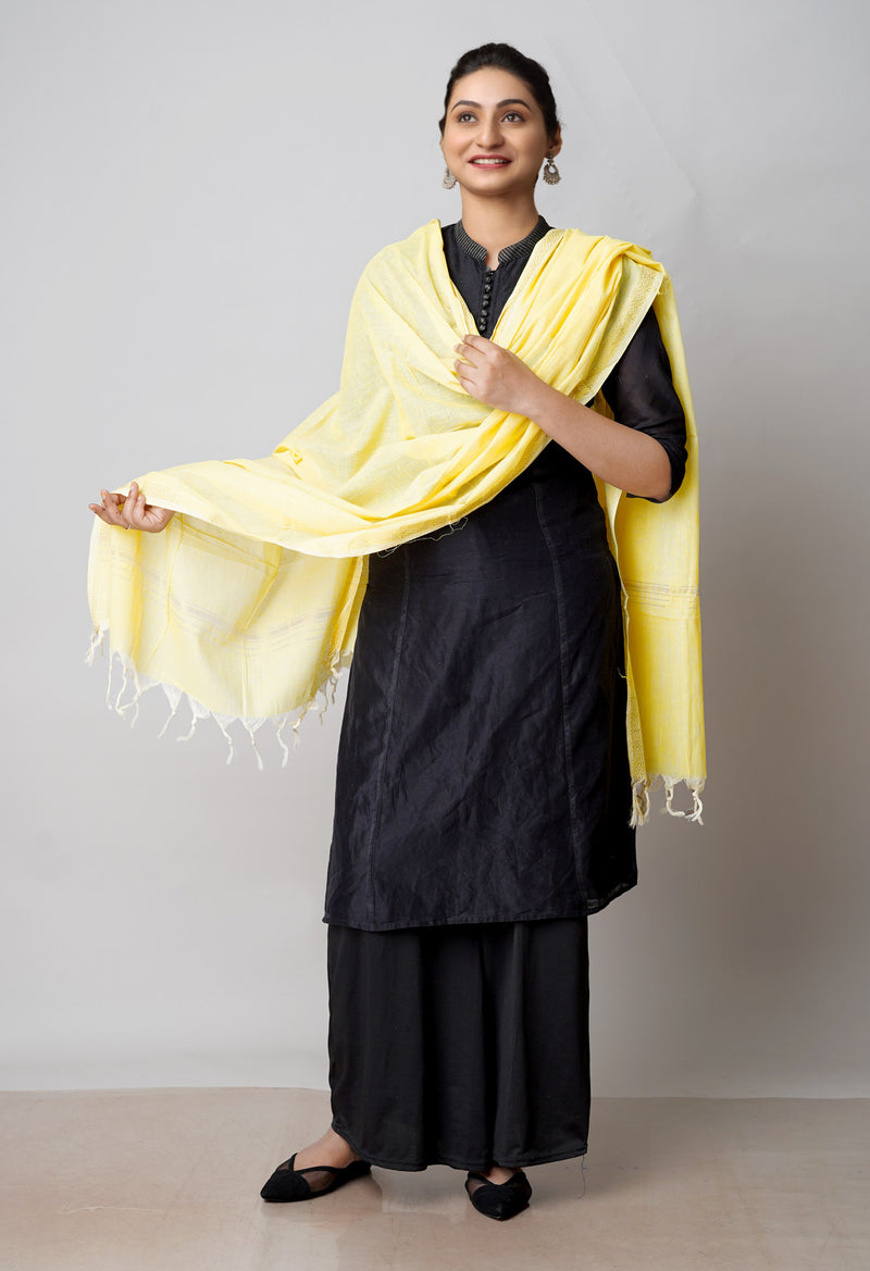Yellow Pure South Hand Block printed Cotton Dupatta–UDS4825