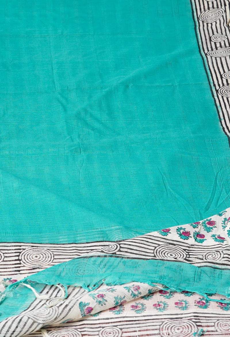 Green Pure South Hand Block printed Cotton Dupatta–UDS4826