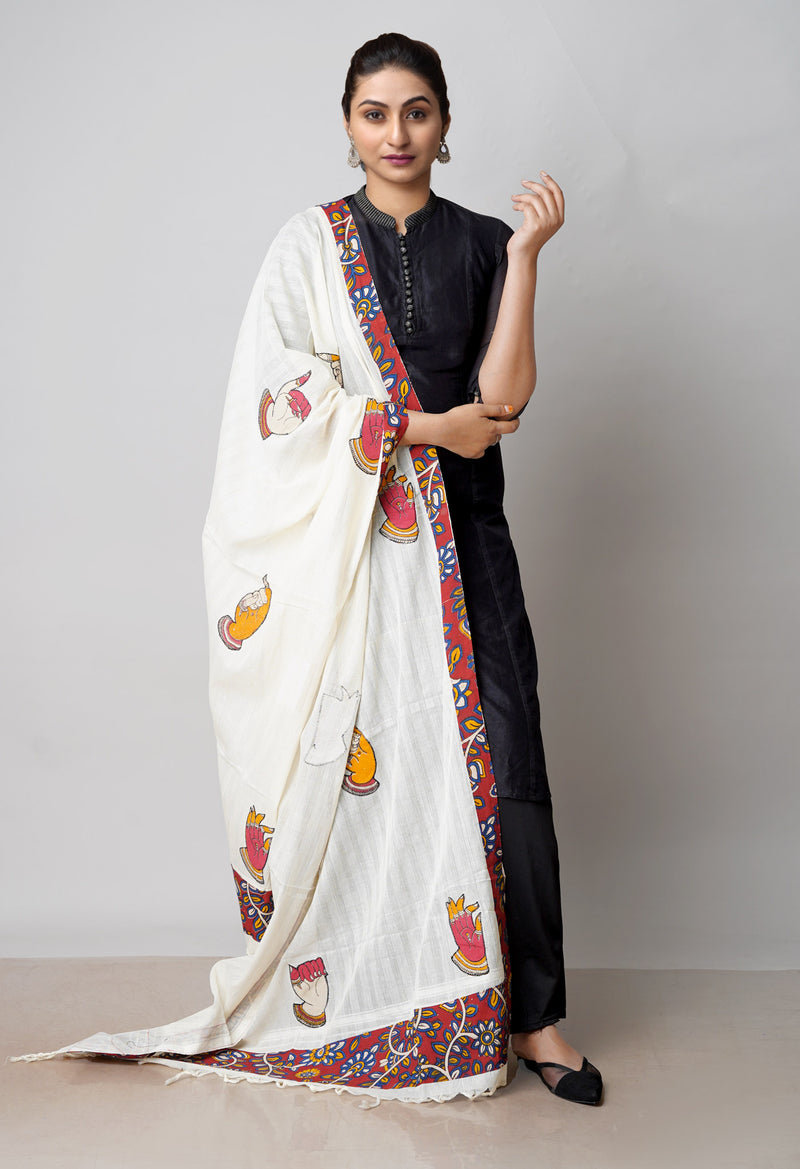 Cream Pure Kalamkari Applique Work Dupatta–UDS4832
