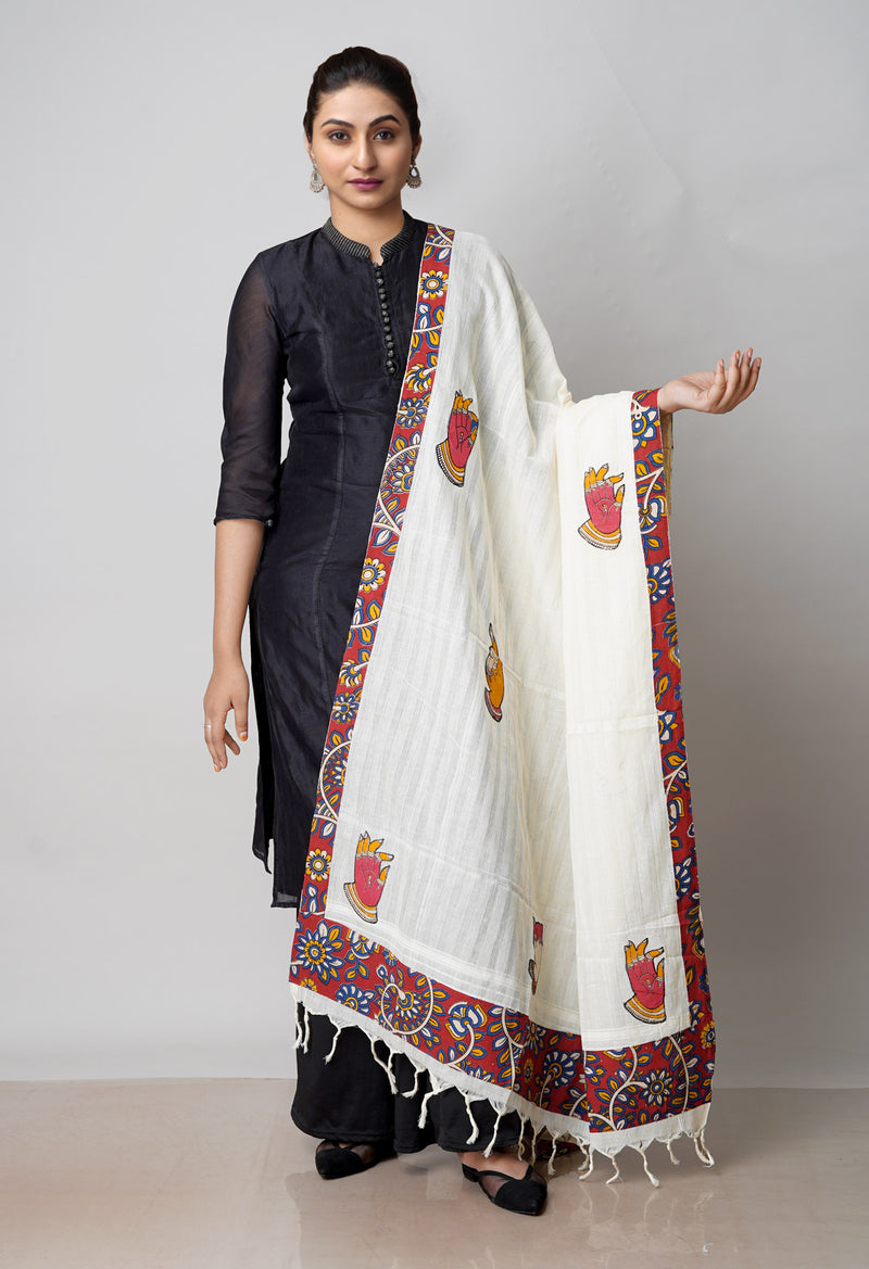 Cream Pure Kalamkari Applique Work Dupatta–UDS4832