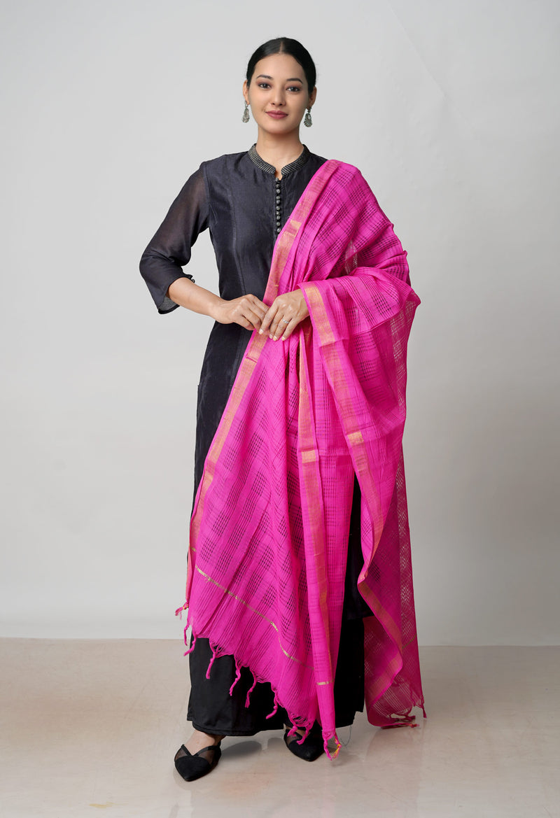 Pink Pure Plain Mangalgiri Cotton Dupatta–UDS4853