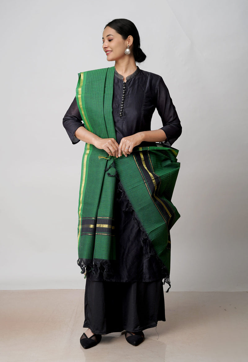 Green Pure Plain Mangalgiri Cotton Dupatta–UDS4856