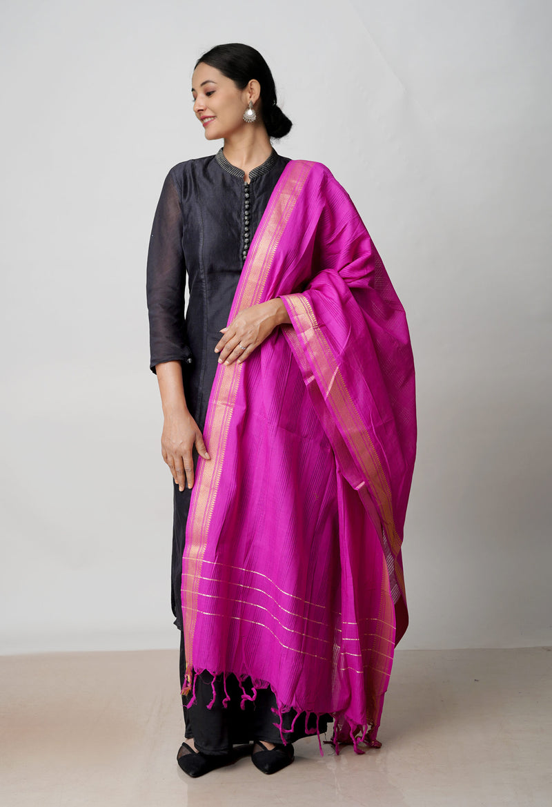 Purple Pure Plain Mangalgiri Cotton Dupatta–UDS4870