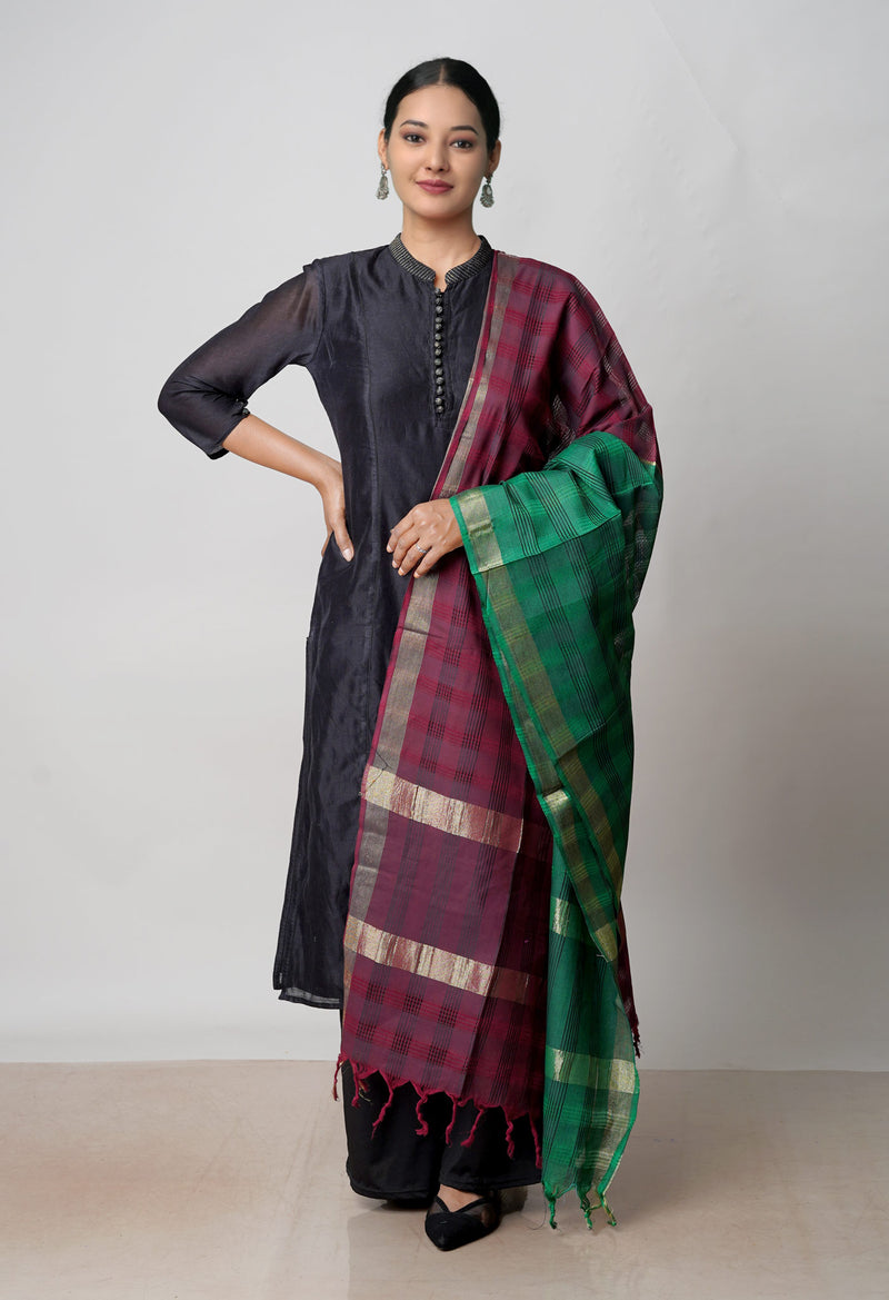 Green Pure Plain Mangalgiri Cotton Dupatta–UDS4876