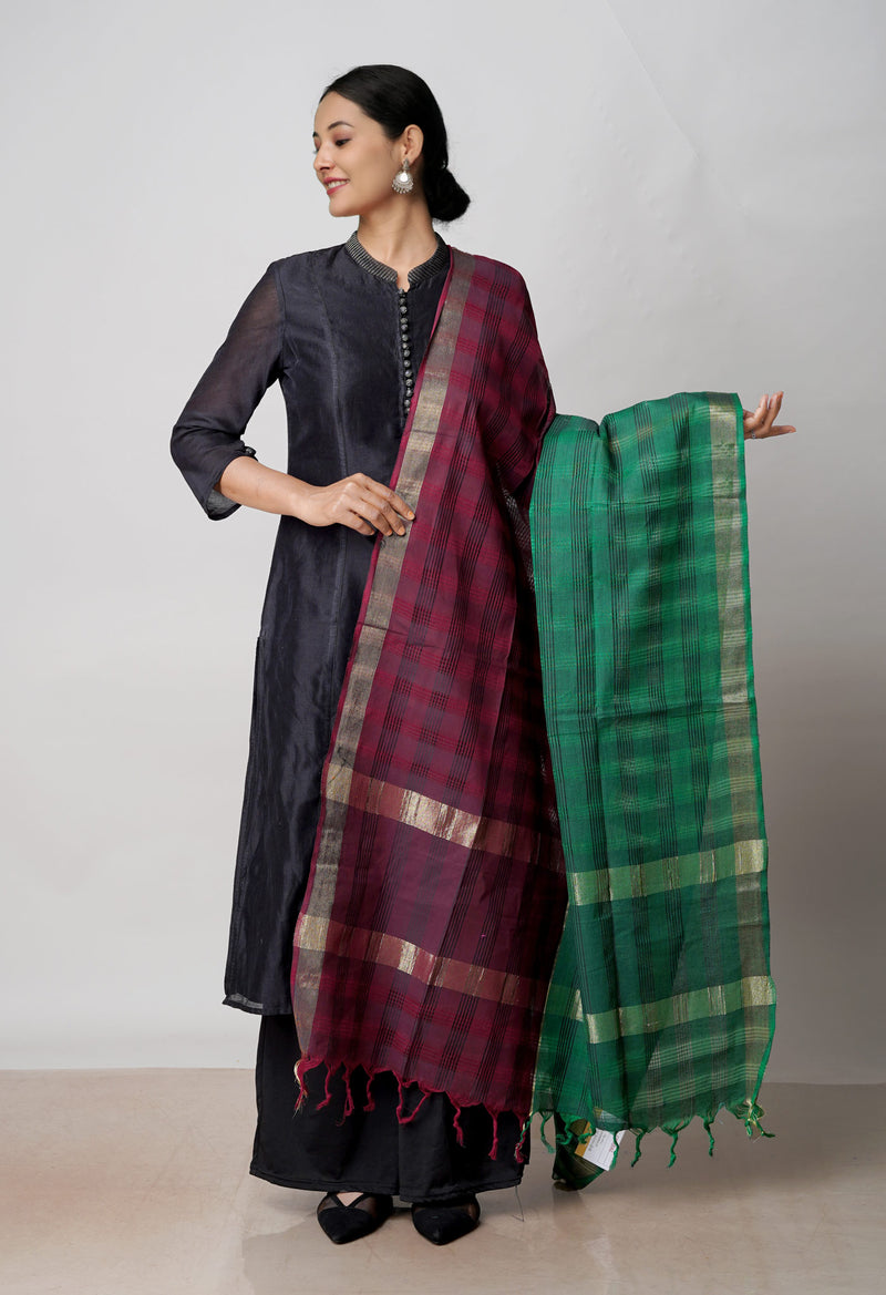 Green Pure Plain Mangalgiri Cotton Dupatta–UDS4876
