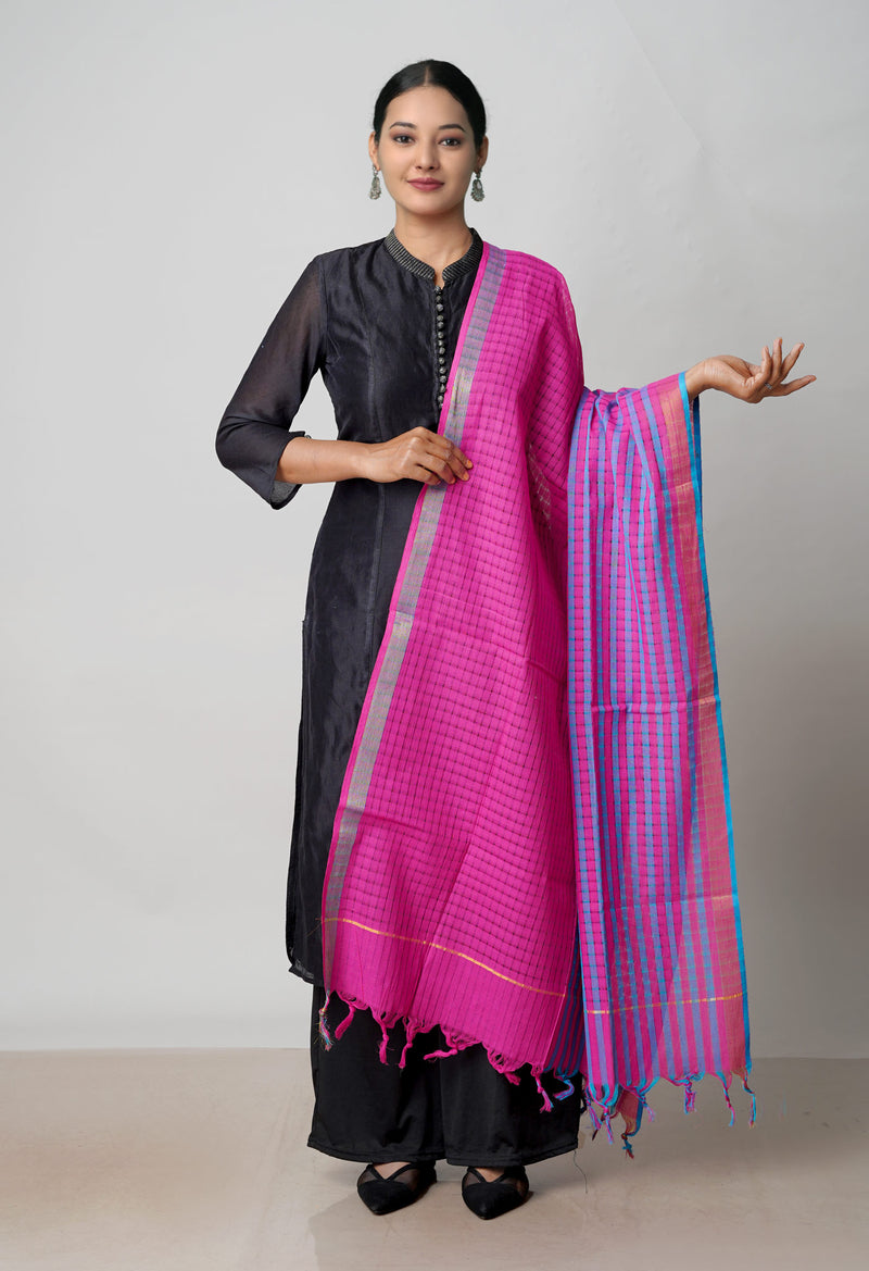 Pink Pure Plain Mangalgiri Cotton Dupatta–UDS4878