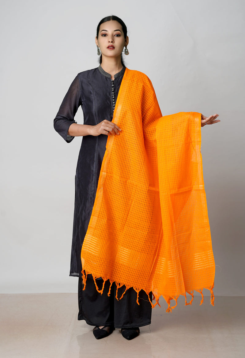 Orange Pure Plain Mangalgiri Cotton Dupatta–UDS4887