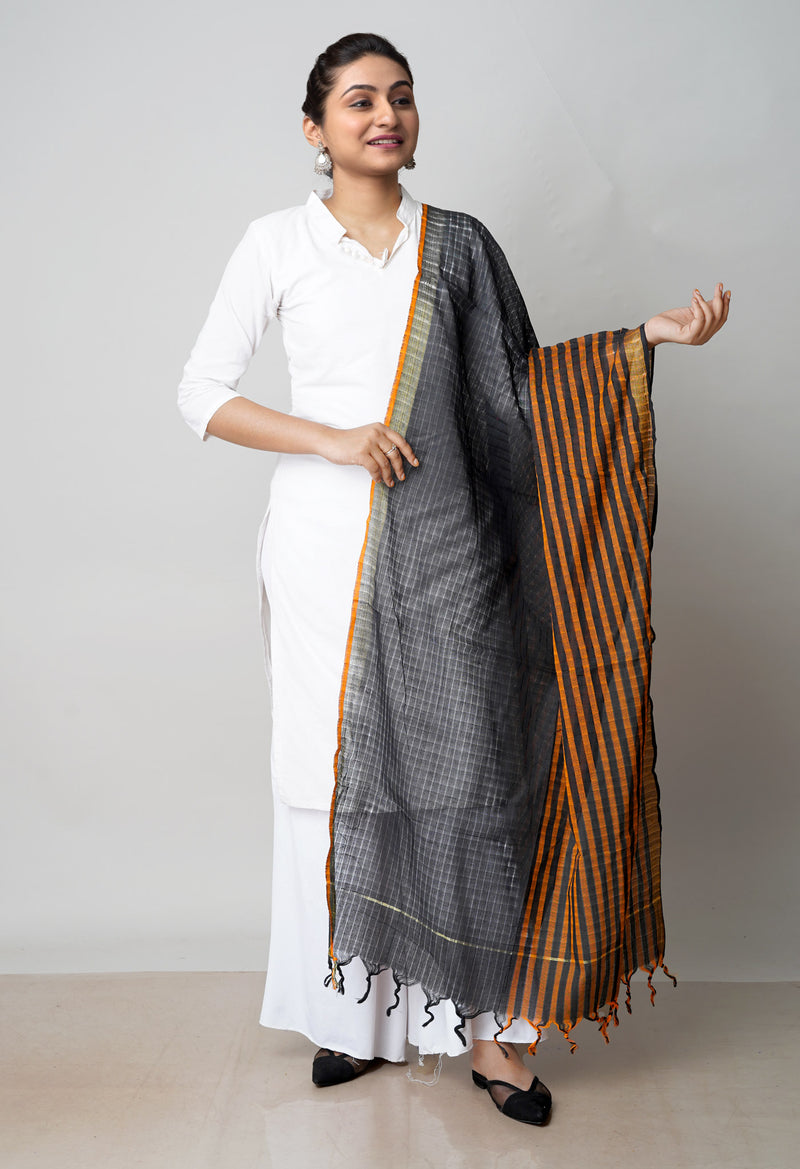Black Pure Plain Mangalgiri Cotton Dupatta–UDS4901
