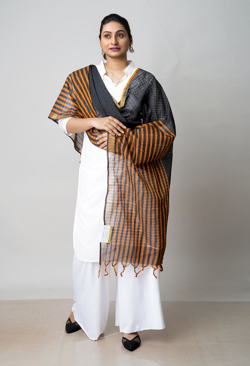 Black Pure Plain Mangalgiri Cotton Dupatta–UDS4901