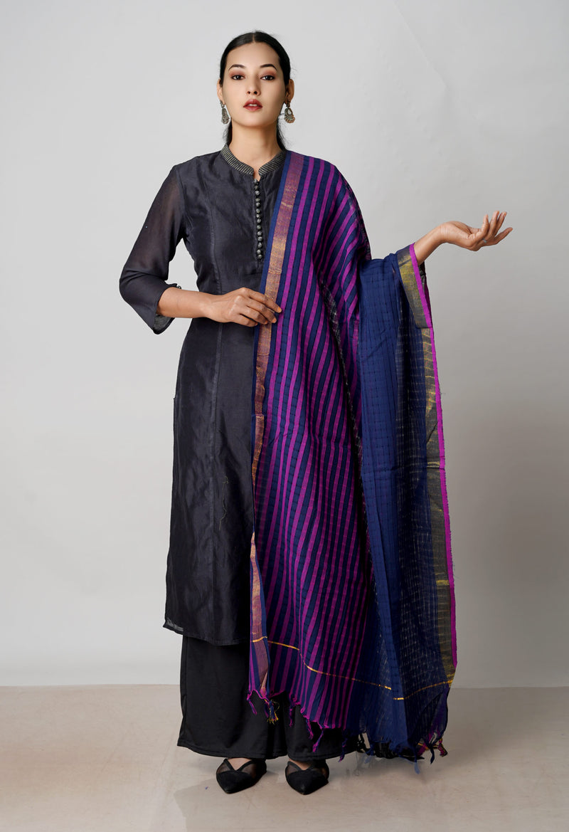 Navy Blue Pure Plain Mangalgiri Cotton Dupatta–UDS4903