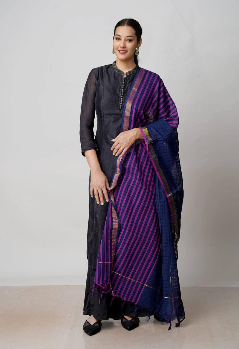 Navy Blue Pure Plain Mangalgiri Cotton Dupatta–UDS4903
