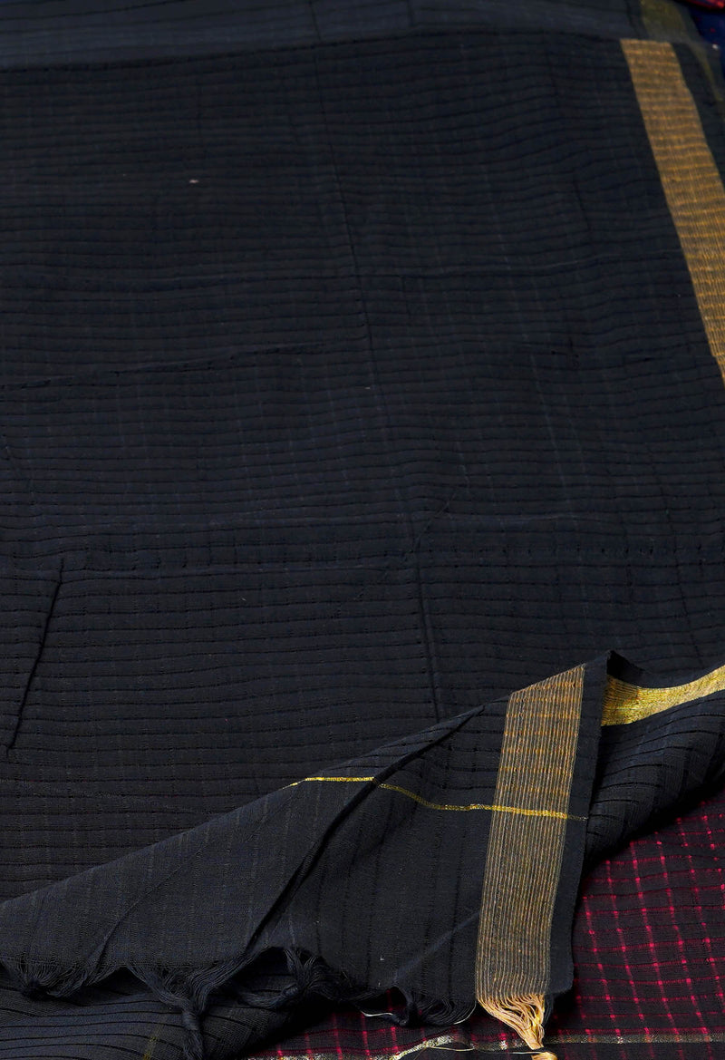 Black Pure Plain Mangalgiri Cotton Dupatta–UDS4905