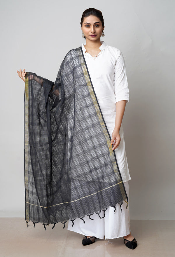 Black Pure Plain Mangalgiri Cotton Dupatta–UDS4913