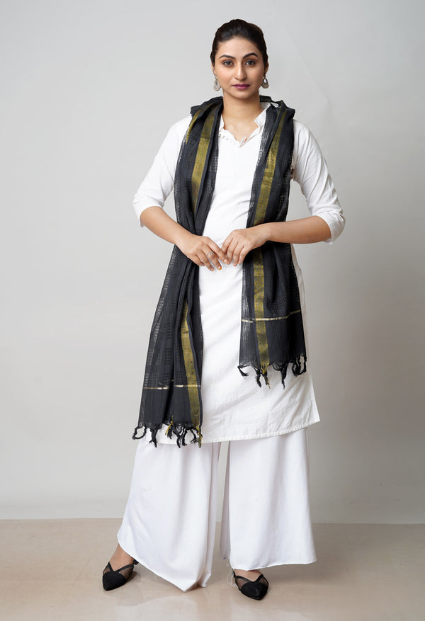 Black Pure Plain Mangalgiri Cotton Dupatta–UDS4913