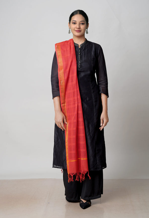 Red Pure Plain Mangalgiri Cotton Dupatta–UDS4921