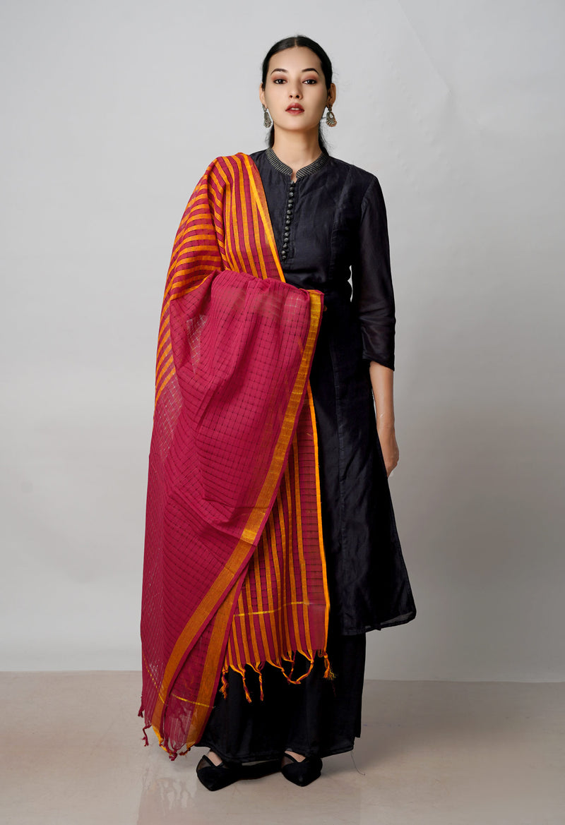 Maroon Pure Plain Mangalgiri Cotton Dupatta–UDS4929