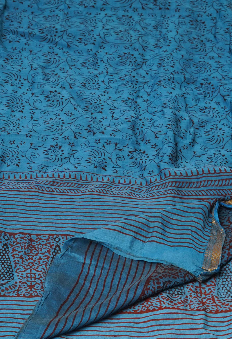 Blue Pure Chanderi Bagh Printed Dupatta–UDS4952